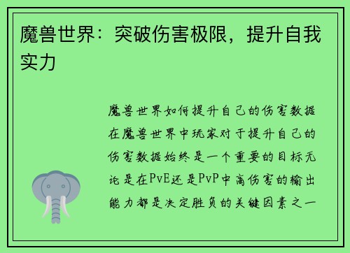 魔兽世界：突破伤害极限，提升自我实力
